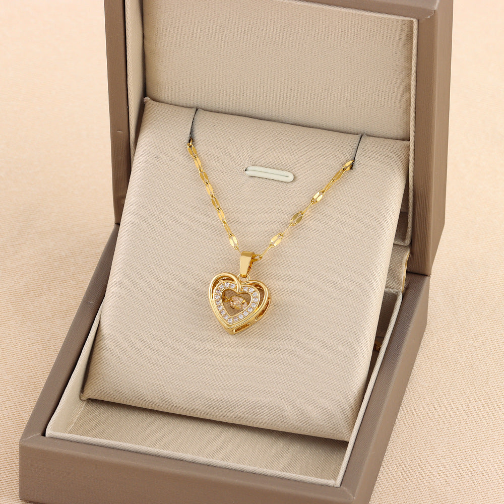 Double Heart Pendant Titanium Steel Necklace
