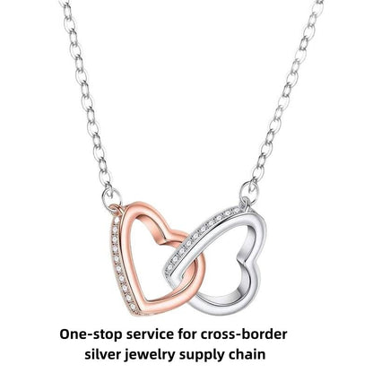 Double Heart Silver Pendant Necklace