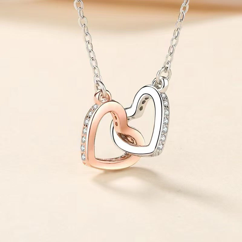Double Heart Silver Pendant Necklace
