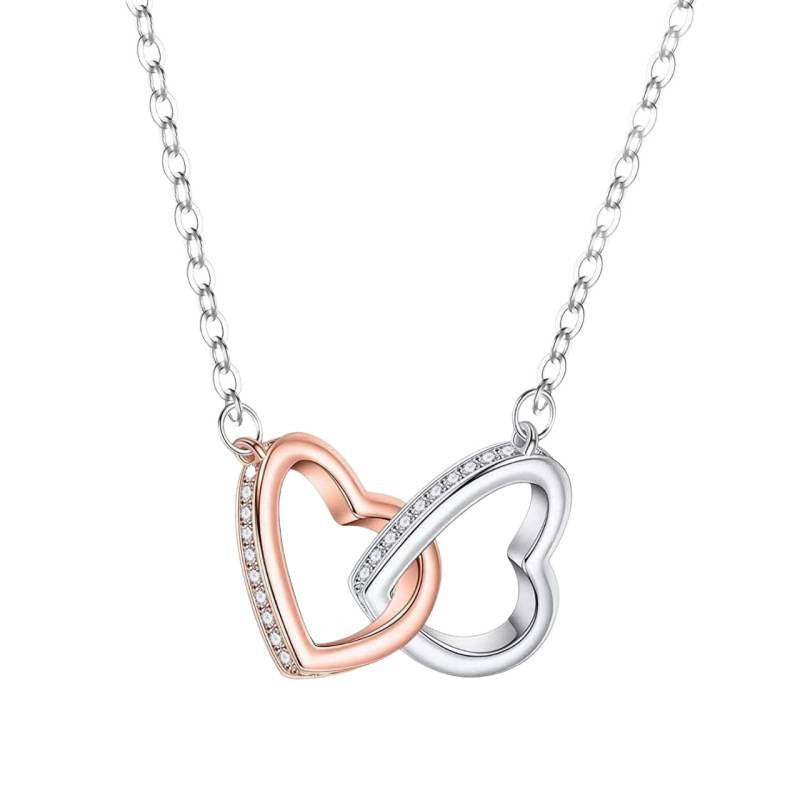 Double Heart Silver Pendant Necklace
