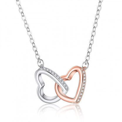 Double Heart Silver Pendant Necklace