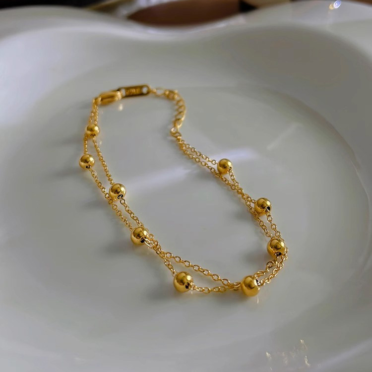 Double Layer 18K Gold Bead Bracelet