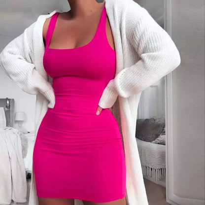 Double Layer Backless Spaghetti Strap Dress