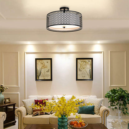 Double-layer black iron mesh circular lamp