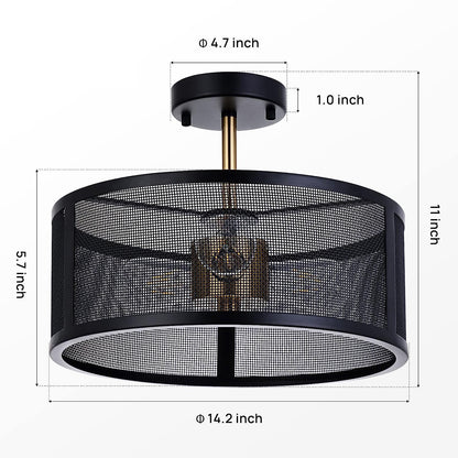 Double-layer black iron mesh circular lamp