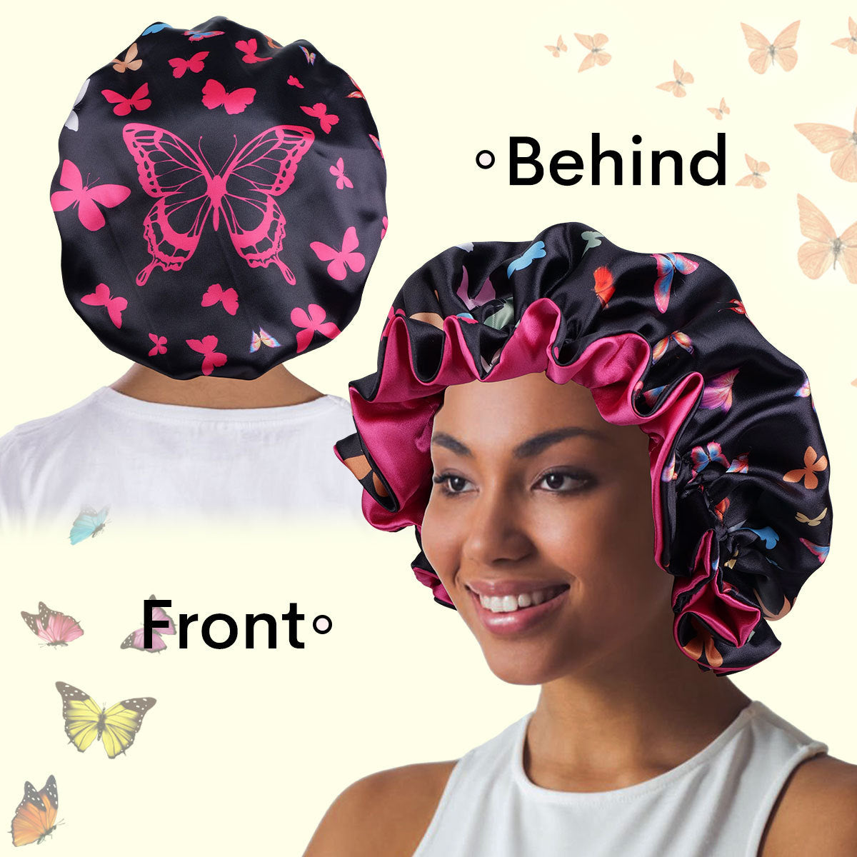 Double Layer Butterfly Print Hair Bonnet