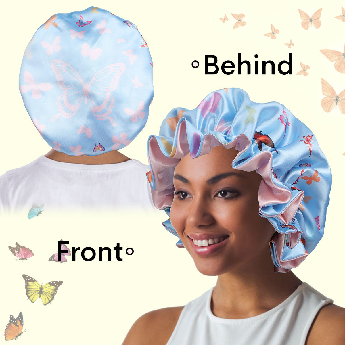 Double Layer Butterfly Print Hair Bonnet