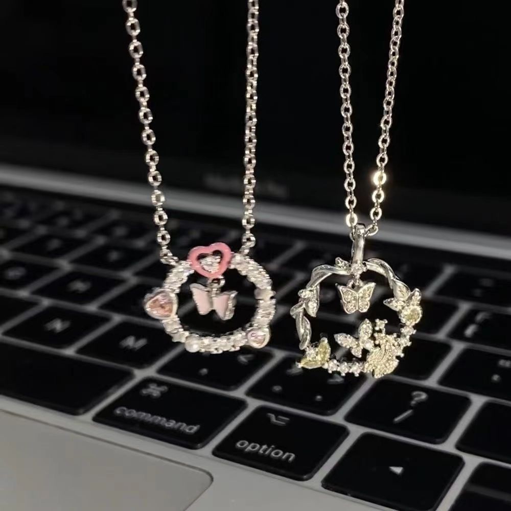 Double Layer Butterfly Thorn Ring Necklace