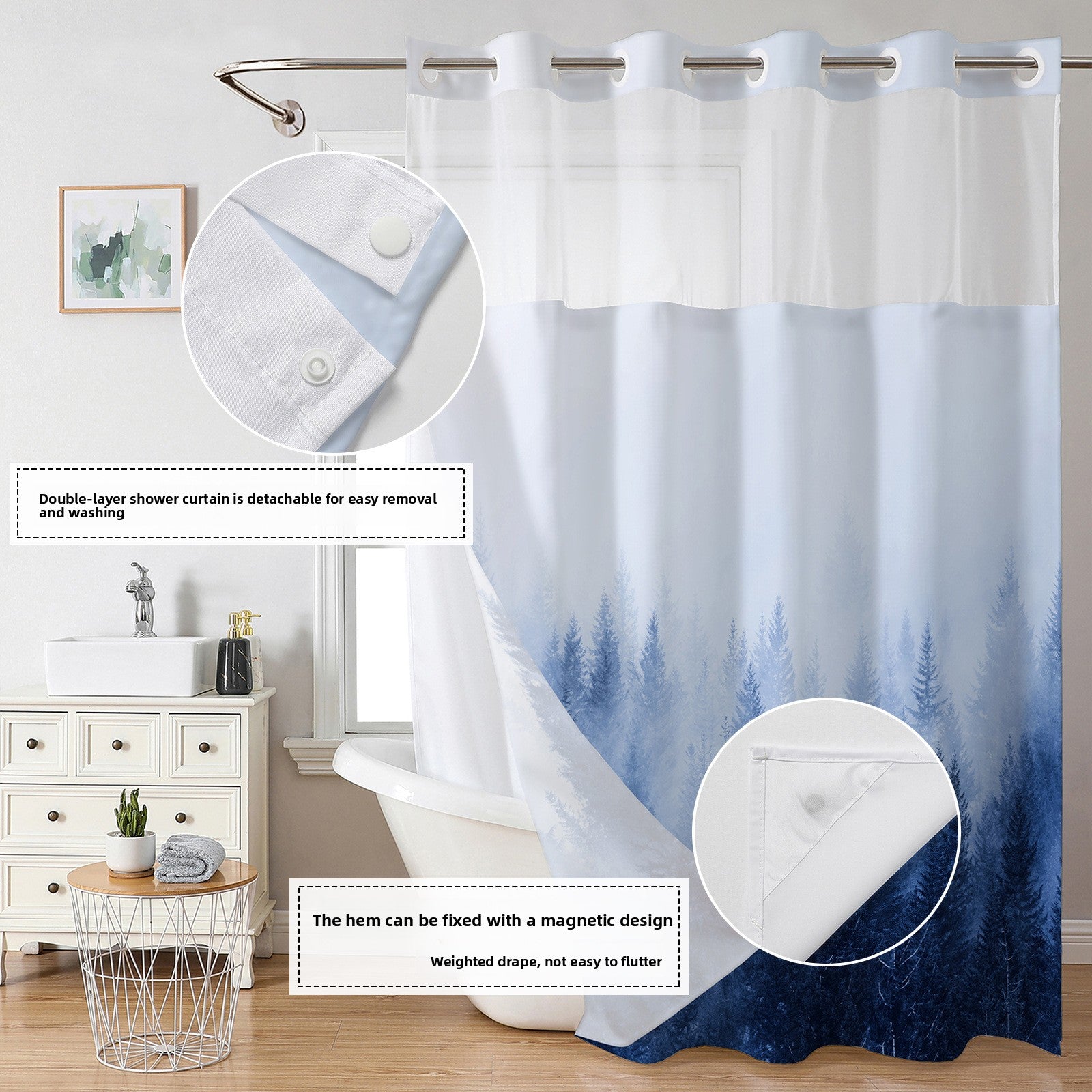 Double Layer Digital Print Shower Curtain