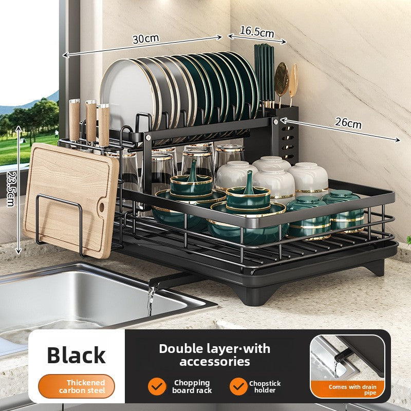 Double Layer Dish Drainer Rack with Drying Tray