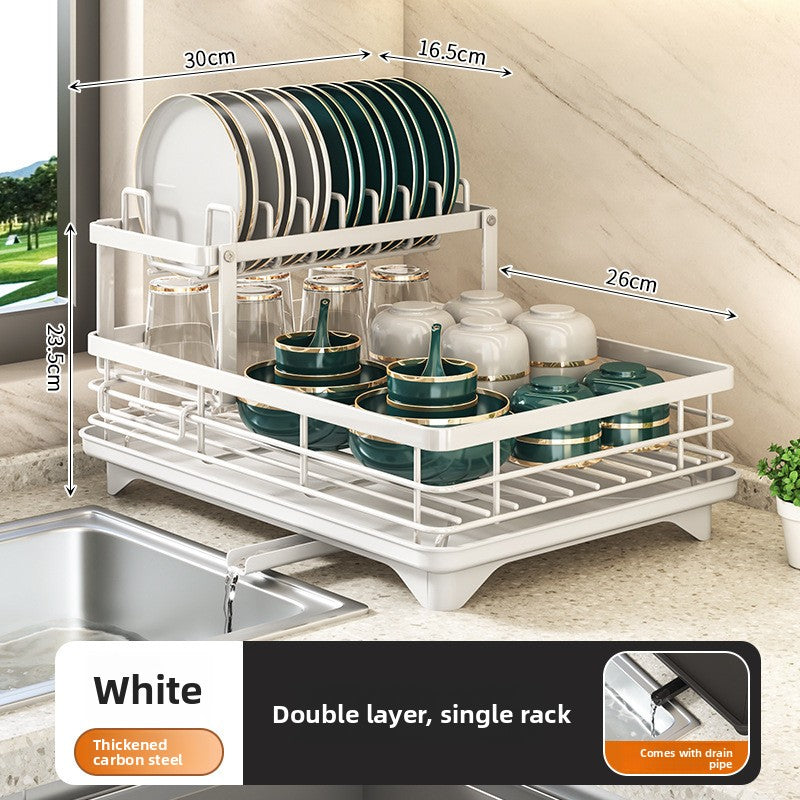 Double Layer Dish Drainer Rack with Drying Tray