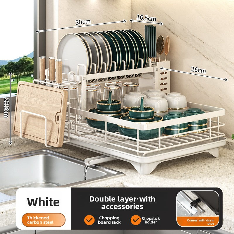 Double Layer Dish Drainer Rack with Drying Tray