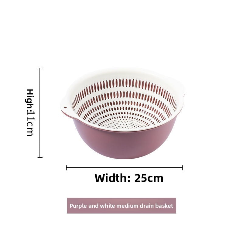 Double-Layer Drain Basin Set – 6-Piece Plastic Colander Bowls for Kitchen & Fruits