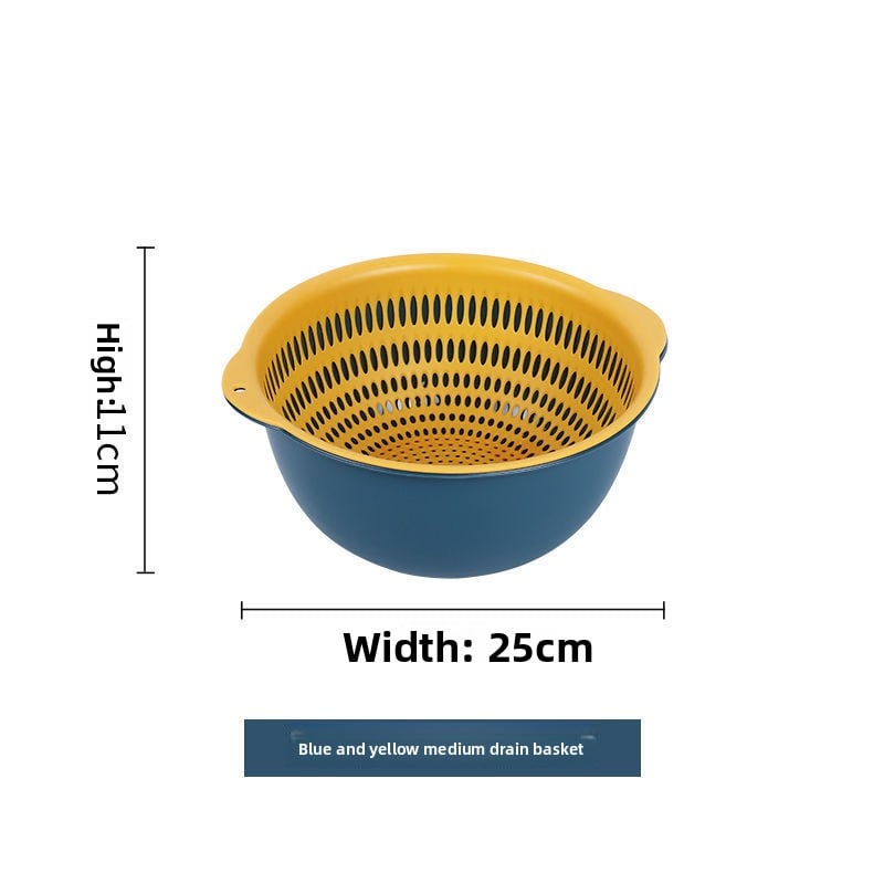 Double-Layer Drain Basin Set – 6-Piece Plastic Colander Bowls for Kitchen & Fruits