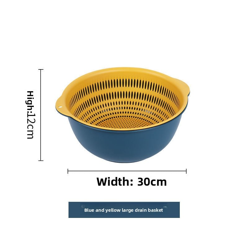 Double-Layer Drain Basin Set – 6-Piece Plastic Colander Bowls for Kitchen & Fruits