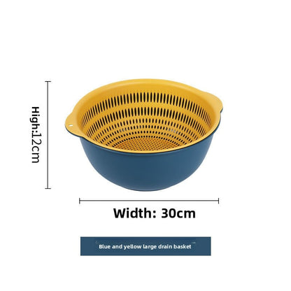 Double-Layer Drain Basin Set – 6-Piece Plastic Colander Bowls for Kitchen & Fruits