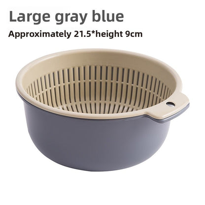 Double-Layer Drain Basin Set – 6-Piece Plastic Colander Bowls for Kitchen & Fruits