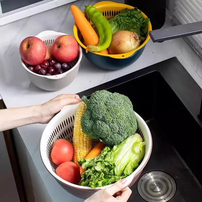 Double-Layer Drain Basin Set – 6-Piece Plastic Colander Bowls for Kitchen & Fruits