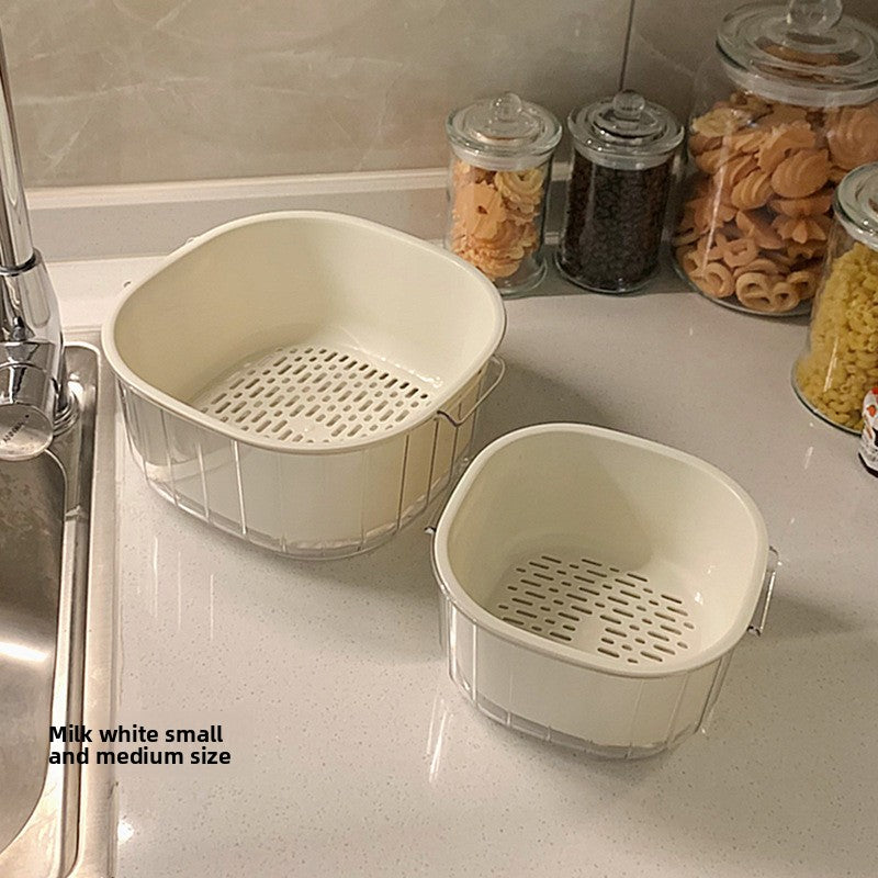 Double Layer Draining Basket for Kitchen and Fruit Storage