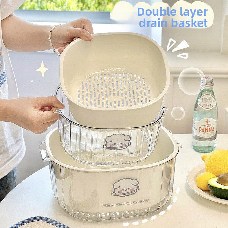 Double Layer Draining Basket for Kitchen and Fruit Storage