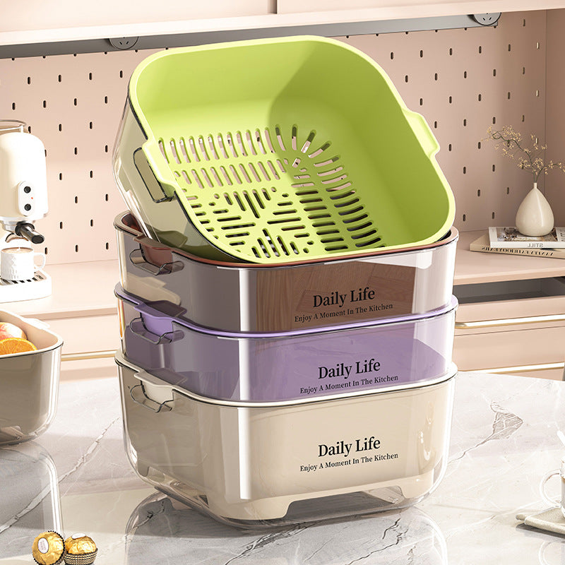 Double-layer draining basket for the kitchen