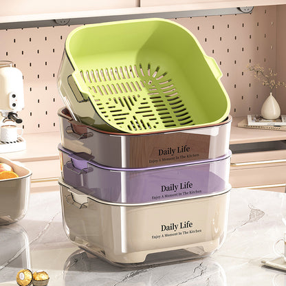 Double-layer draining basket for the kitchen