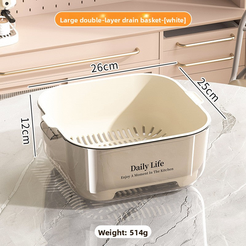 Double-layer draining basket for the kitchen