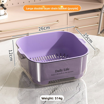 Double-layer draining basket for the kitchen