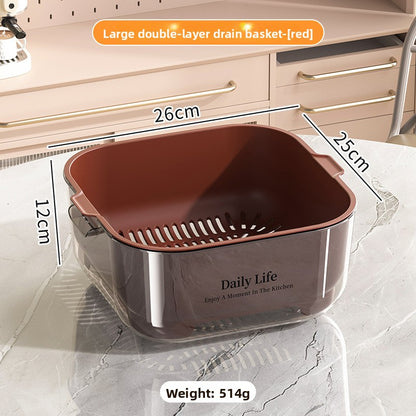 Double-layer draining basket for the kitchen