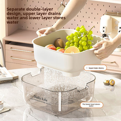 Double-layer draining basket for the kitchen
