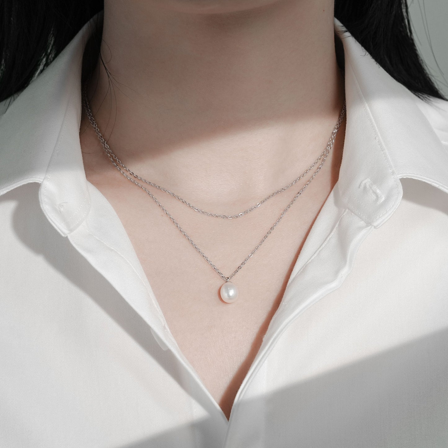 Double Layer Freshwater Pearl Necklace Sterling Silver