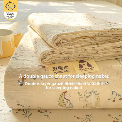 Double-Layer Gauze Fitted Bed Sheet Set