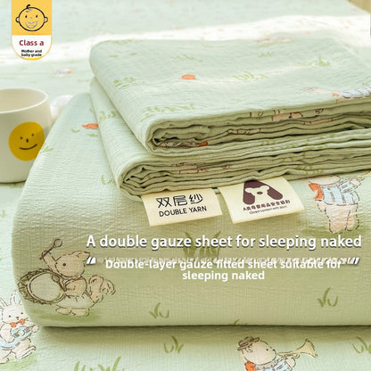 Double-Layer Gauze Fitted Bed Sheet Set
