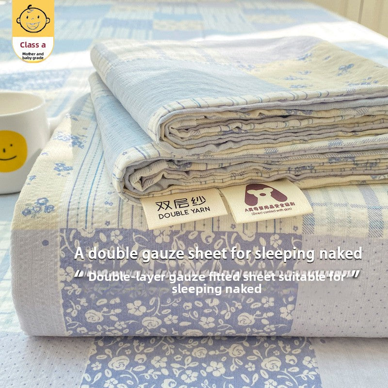 Double-Layer Gauze Fitted Bed Sheet Set