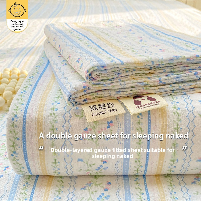 Double-Layer Gauze Fitted Bed Sheet Set