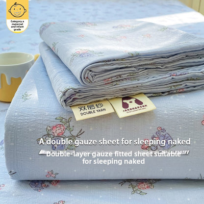 Double-Layer Gauze Fitted Bed Sheet Set