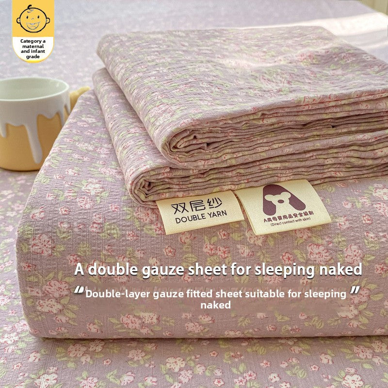 Double-Layer Gauze Fitted Bed Sheet Set