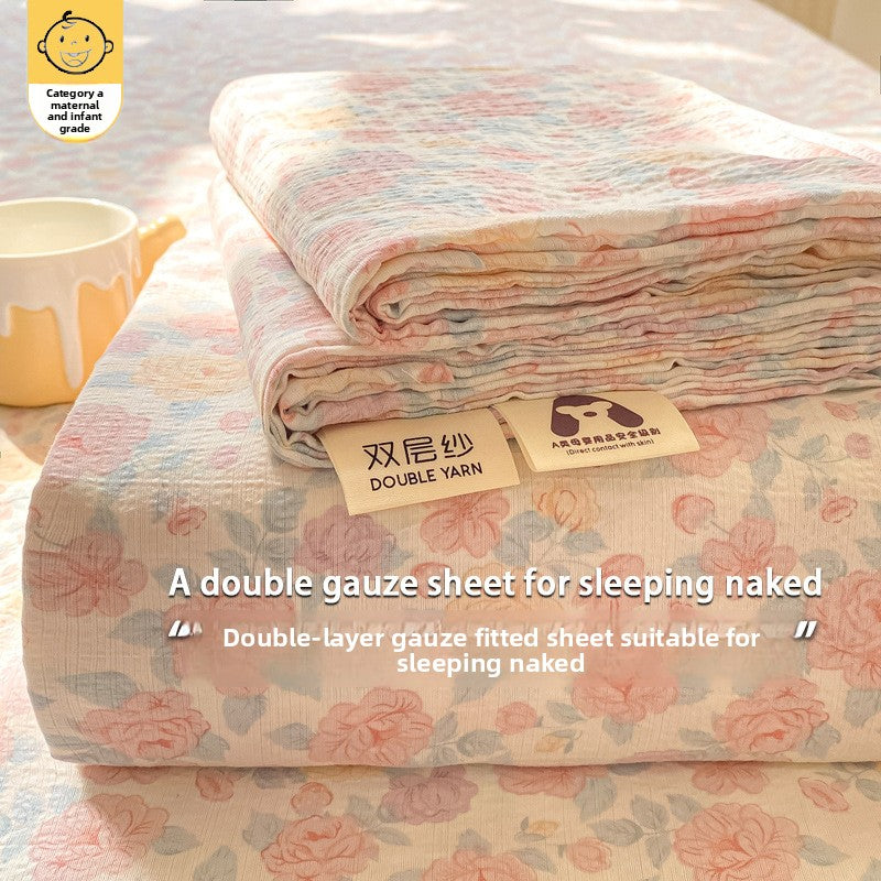 Double-Layer Gauze Fitted Sheet Set