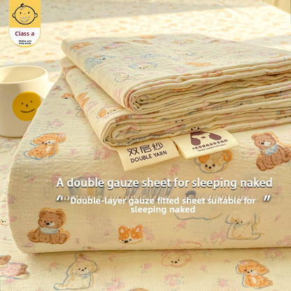 Double-Layer Gauze Fitted Sheet Set