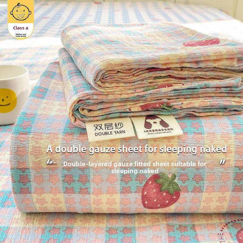 Double-Layer Gauze Fitted Sheet Set