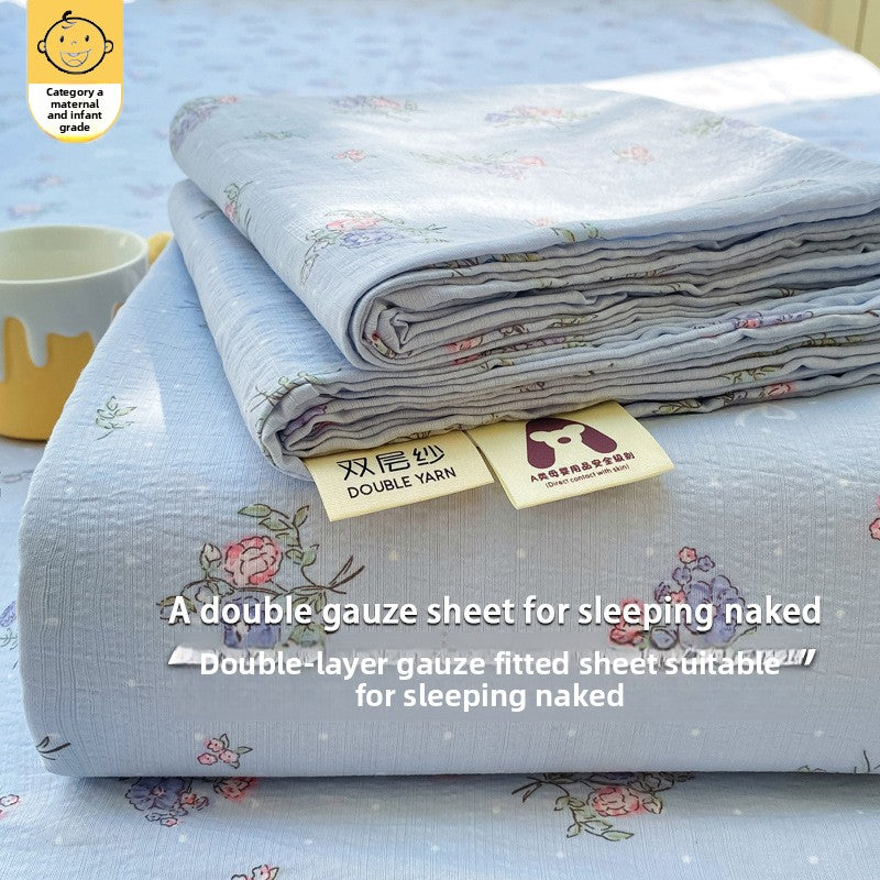 Double-Layer Gauze Fitted Sheet Set