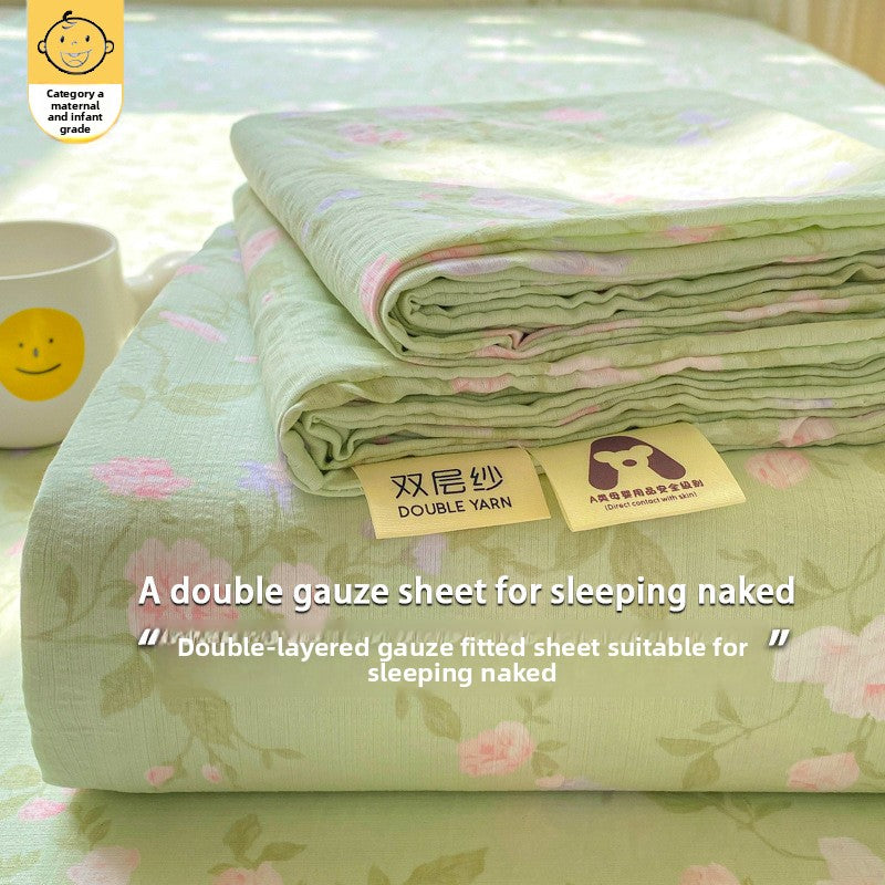 Double-Layer Gauze Fitted Sheet Set