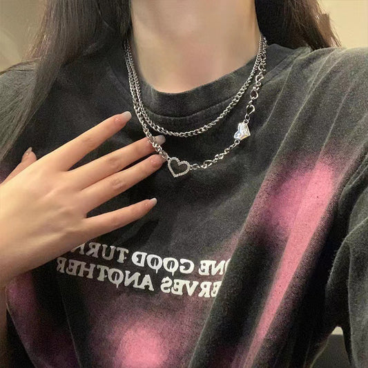 Double-Layer Geometric Heart Necklace