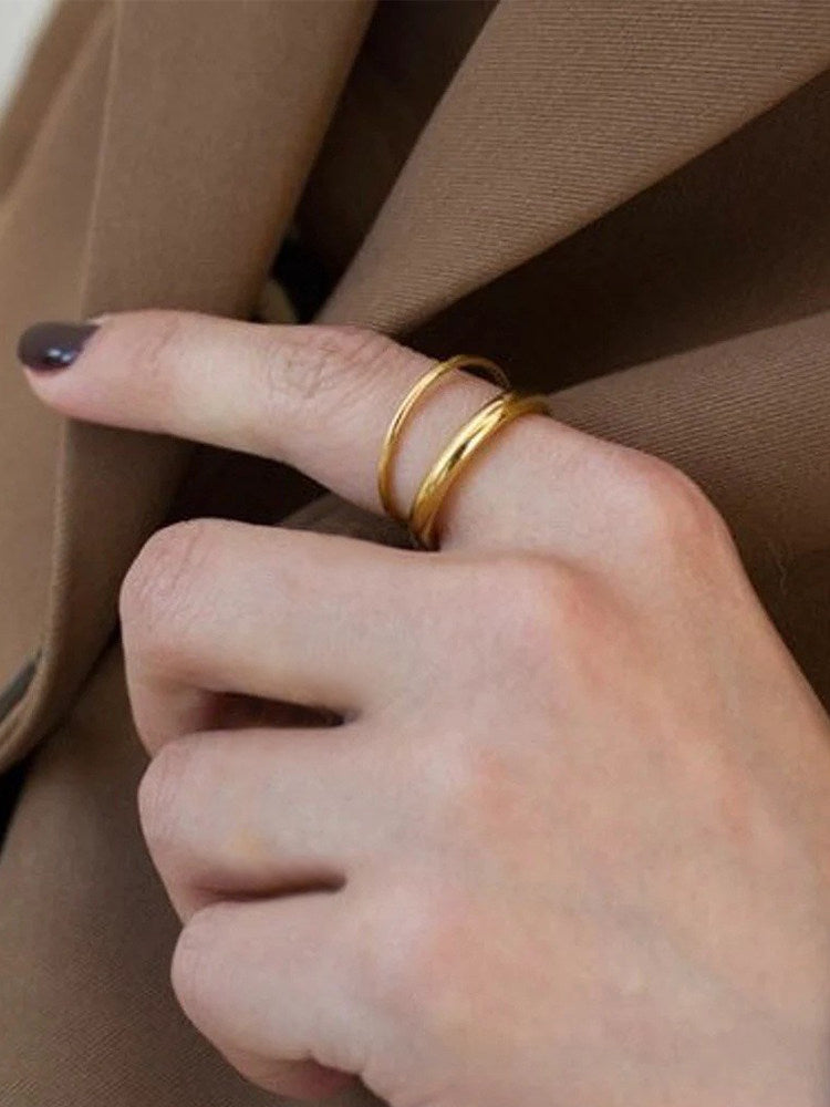 Double Layer Geometric Open Ring Stainless Steel Jewelry