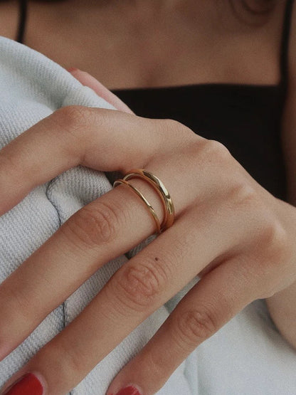 Double Layer Geometric Open Ring Stainless Steel Jewelry