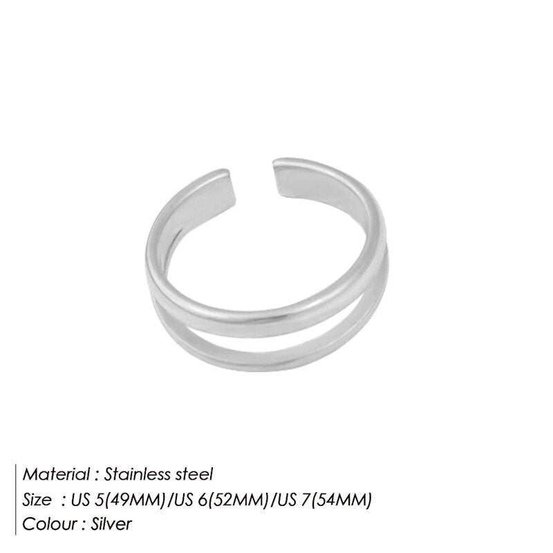 Double Layer Geometric Open Ring Stainless Steel Jewelry