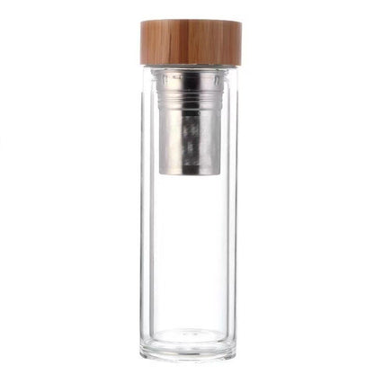 Double Layer Glass Tea Cup with Bamboo Lid