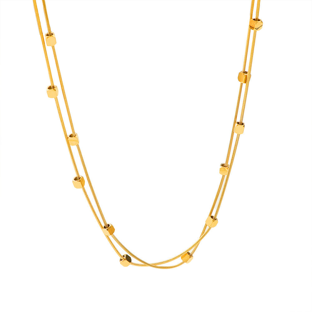 Double Layer Gold Square Titanium Steel Necklace for Women