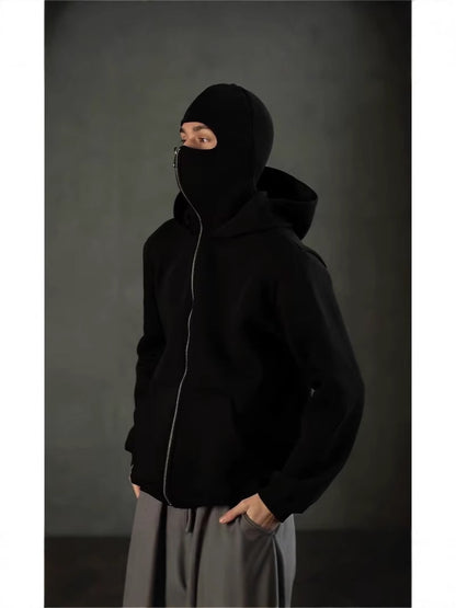 Double-layer hooded zip-up sweatshirt