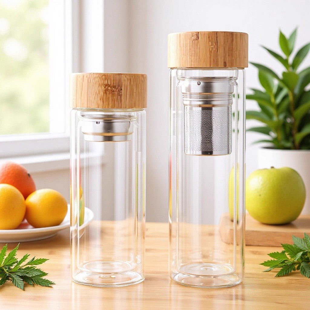 Double Layer Insulated Glass Cup with Filter Lid